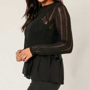 WoW Couture Chiffon & Pointelle Top NWOT